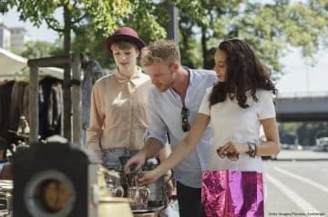 Friends browsing antiques.